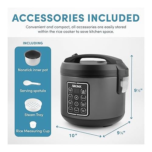  AROMA® 12-Cup (Cooked) Digital Rice & Grain Multicooker (ARC-966BD), Black
