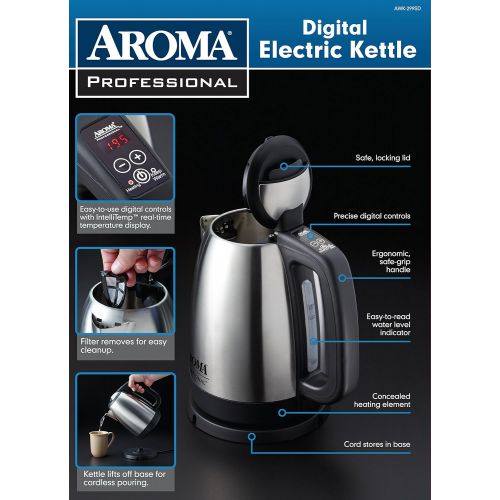  Aroma Housewares AWK-299SD Digital Electric Kettle, 1.7 L, Silver