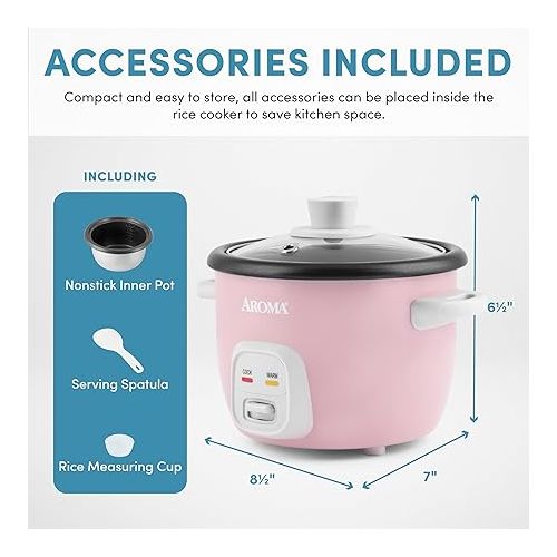  Aroma Housewares 4-Cups (Cooked) / 1Qt. Rice & Grain Cooker (ARC-302NGP), Pink