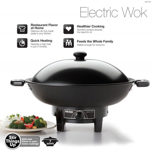  [아마존베스트]Aroma Housewares AEW-305 Electric Wok Easy Clean Nonstick, Dishwasher Safe, 7Qt, Black