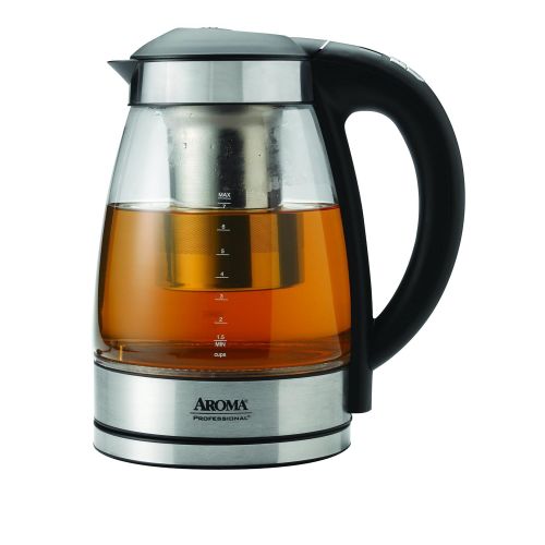  Aroma Housewares AWK-165DI 7 Cup Glass and Stainless Digital Kettle with Tea Infuser, 1.7 L, Clear