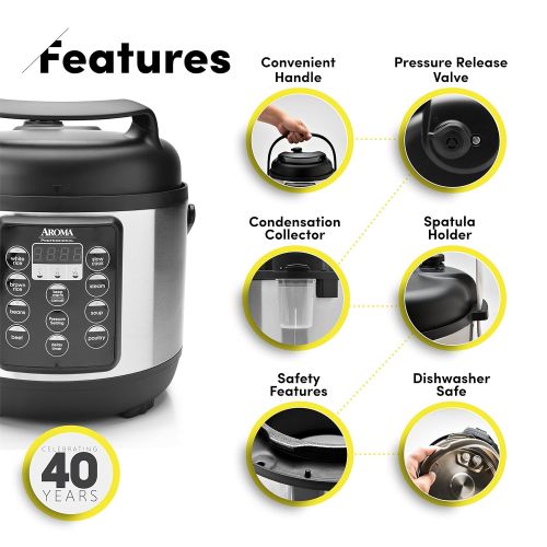  Aroma Housewares (APC-816SB Aroma Professional Pressure Cooker, 12-Cup (Cooked), Black