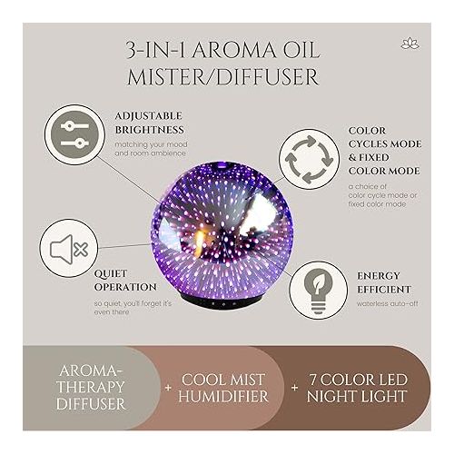  Aroma Outfitters 3D Galaxy Ultrasonic Glass Aromatherapy Diffusers | Aromatherapy Diffuser That Purifies Air | Aromatherapy Oils Humidifier with Amazing LED Lights | Home Essentials | 3D Glass 200ml