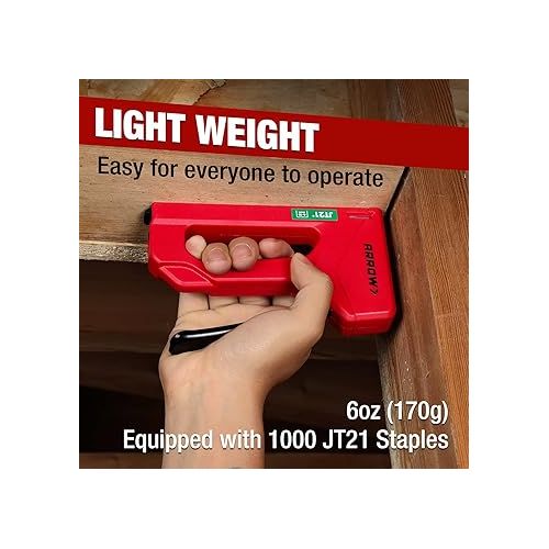  Arrow Light Duty Staple Gun, Lightweight Upholstery Stapler Kit for Wood with 1000 JT21 Staples, Plastic Housing Tacker for Crafts, Fabric, DIY, Household