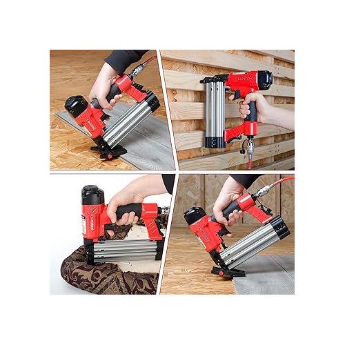  Arrow 4-in-1 Pneumatic 18 Gauge Flooring Stapler/Nailer, Oil-Free Mini 18 GA Pneumatic Flooring Staple Gun/Nail Gun with 1200 Pcs Staples/Nails, Adjustable Depth, for Upholstery, Flooring