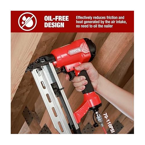  Arrow Pneumatic 16 Gauge Finish Nailer with 1000 Pcs Nails, 16 GA Professional Straight Nail Gun Kit, Oil-free Design, Depth Adjustable, Dryfire-lockout, Fits 1-1/4-Inch to 2-1/2-Inch Finish Nails