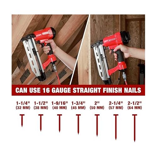  Arrow Pneumatic 16 Gauge Finish Nailer with 1000 Pcs Nails, 16 GA Professional Straight Nail Gun Kit, Oil-free Design, Depth Adjustable, Dryfire-lockout, Fits 1-1/4-Inch to 2-1/2-Inch Finish Nails