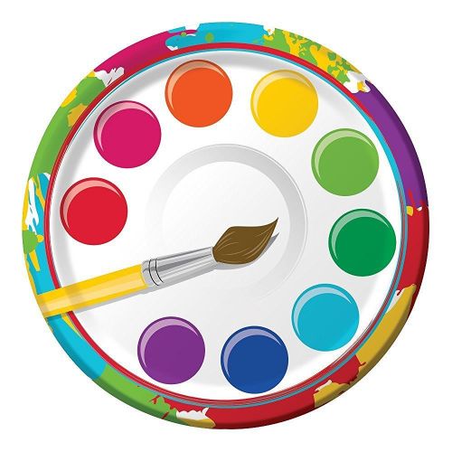  Art Party Supply Pack - includes Dinner and Dessert Plates, Cups, Napkins, Tablecover and Banner (16 Guests)