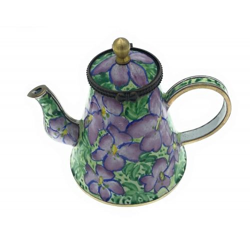  Art Gifts Kelvin Chen Bird Foot Violets Floral Hand Painted Decorative Enamel Teapot