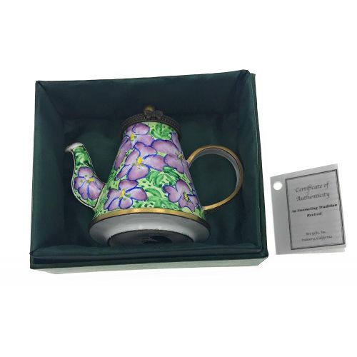  Art Gifts Kelvin Chen Bird Foot Violets Floral Hand Painted Decorative Enamel Teapot