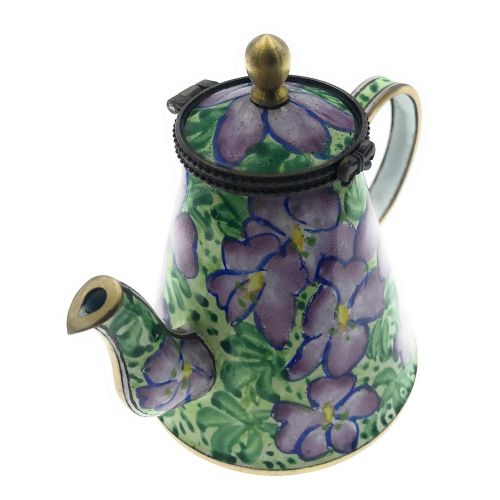  Art Gifts Kelvin Chen Bird Foot Violets Floral Hand Painted Decorative Enamel Teapot