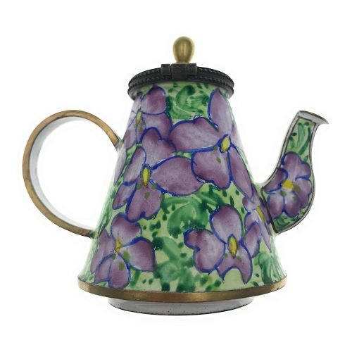  Art Gifts Kelvin Chen Bird Foot Violets Floral Hand Painted Decorative Enamel Teapot