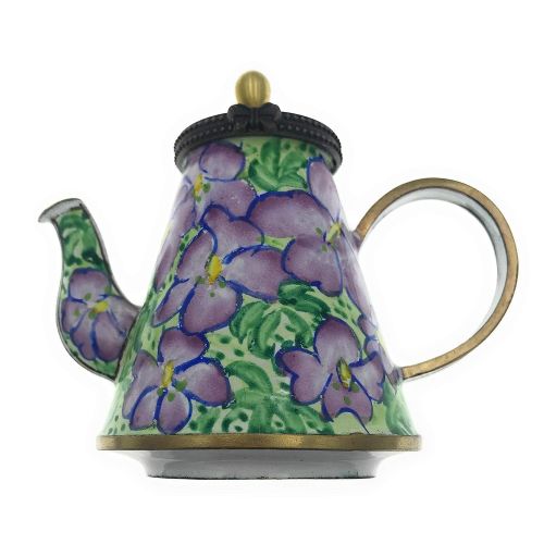  Art Gifts Kelvin Chen Bird Foot Violets Floral Hand Painted Decorative Enamel Teapot