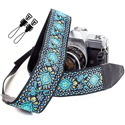  Art Tribute Blue Woven Vintage Camera Strap For All DSLR Camera. Embroidered Elegant Universal Neck & Shoulder Strap, Floral Pattern Christmas Gift Stocking Stuffer Christmas Gift for Men & Wo