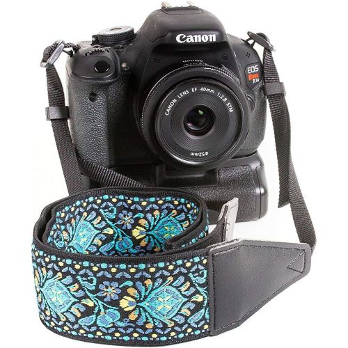  Art Tribute Blue Woven Vintage Camera Strap For All DSLR Camera. Embroidered Elegant Universal Neck & Shoulder Strap, Floral Pattern Christmas Gift Stocking Stuffer Christmas Gift for Men & Wo