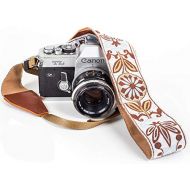 Art Tribute White Woven Vintage Camera Strap Stocking Stuffer for Cameras. Embroidered Elegant Universal Neck & Shoulder Strap, Floral Pattern, Stocking Stuffer for Photographers