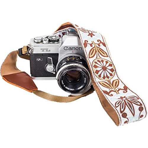  Art Tribute White Woven Vintage Camera Strap for All DSLR Camera. Embroidered Elegant Universal Neck & Shoulder Strap, Floral Pattern, Great Gift for Men & Women Photographers