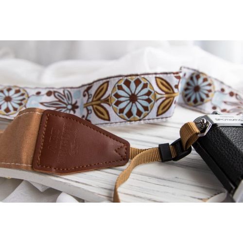  Art Tribute White Woven Vintage Camera Strap for All DSLR Camera. Embroidered Elegant Universal Neck & Shoulder Strap, Floral Pattern, Great Gift for Men & Women Photographers