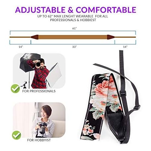  [아마존베스트]Art Tribute Rose Flowers Camera Strap Belt For All DSLR Camera Elegant Universal DSLR Strap, Unique Pattern Neck Shoulder Strap for Canon, Nikon,Pentax, Sony, Fujifilm and Digital Cameras. Bes