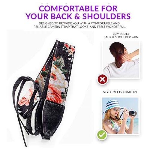  Art Tribute Rose Flowers Stocking Stuffer Camera Strap Belt for All DSLR Camera Elegant Universal DSLR Strap, Unique Pattern Neck Shoulder Strap for Canon, Nikon, Pentax, Sony, Fujifilm and Di