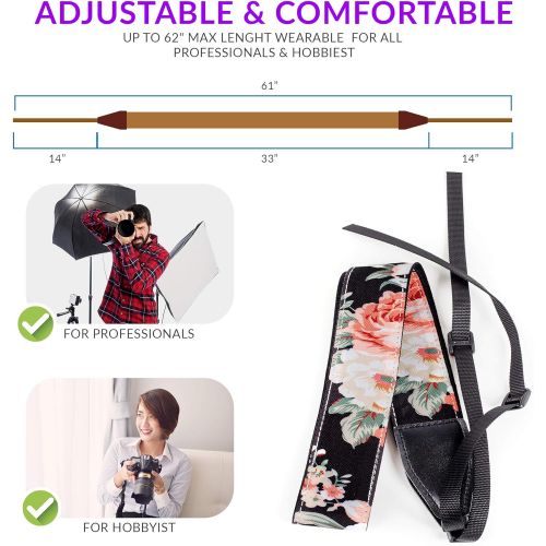  Art Tribute Rose Flowers Stocking Stuffer Camera Strap Belt for All DSLR Camera Elegant Universal DSLR Strap, Unique Pattern Neck Shoulder Strap for Canon, Nikon, Pentax, Sony, Fujifilm and Di