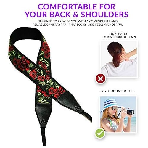  Art Tribute Rose Flowers Camera Strap For All DSLR Camera. Cotton Elegant Universal Neck & Shoulder Strap, Best Gift for Men & Women Photographers