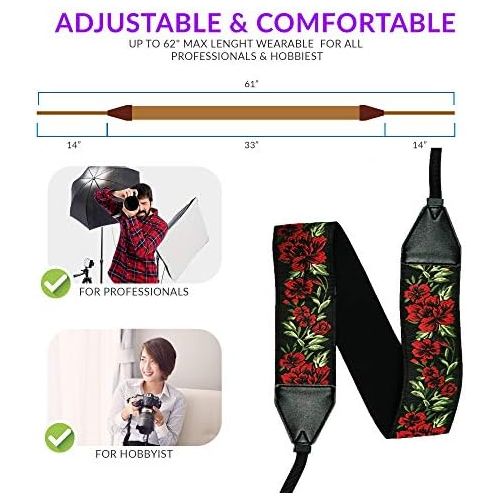  Art Tribute Rose Flowers Camera Strap For All DSLR Camera. Cotton Elegant Universal Neck & Shoulder Strap, Best Gift for Men & Women Photographers