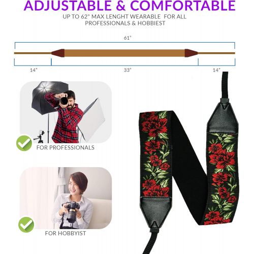  Art Tribute Rose Flowers Camera Strap For All DSLR Camera. Cotton Elegant Universal Neck & Shoulder Strap, Best Gift for Men & Women Photographers