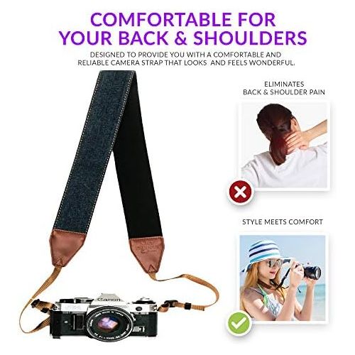  Art Tribute Blue Jeans Camera Strap Real Denim Belt for All SLR Camera. Denim style Universal DSLR Strap Neck Shoulder Camera Strap for Canon, Nikon,Sony, Fujifilm and Digital Camera, Cool Gif