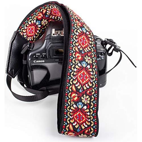  Art Tribute Red Woven Vintage Camera Strap For All DSLR Camera. Embroidered Elegant Universal Neck & Shoulder Strap, Floral Pattern, Great Gift for Men & Women Photographers