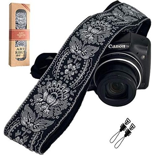  Art Tribute Camera Strap Royal Silver & Black Woven For All DSLR Camera. Embroidered Elegant Universal Neck & Shoulder Strap, Unique Pattern, Best Gift for Men & Women Photographers