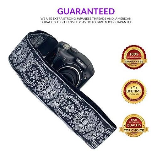  Art Tribute Camera Strap Royal Silver & Black Woven For All DSLR Camera. Embroidered Elegant Universal Neck & Shoulder Strap, Unique Pattern, Best Gift for Men & Women Photographers