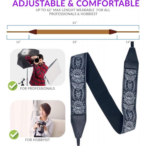  Art Tribute Camera Strap Royal Silver & Black Woven For All DSLR Camera. Embroidered Elegant Universal Neck & Shoulder Strap, Unique Pattern, Best Gift for Men & Women Photographers