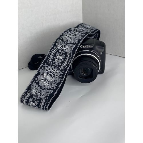  Art Tribute Camera Strap Royal Silver & Black Woven For All DSLR Camera. Embroidered Elegant Universal Neck & Shoulder Strap, Unique Pattern, Best Gift for Men & Women Photographers