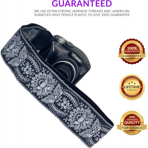  Art Tribute Camera Strap Royal Silver & Black Woven For All DSLR Camera. Embroidered Elegant Universal Neck & Shoulder Strap, Unique Pattern, Best Gift for Men & Women Photographers