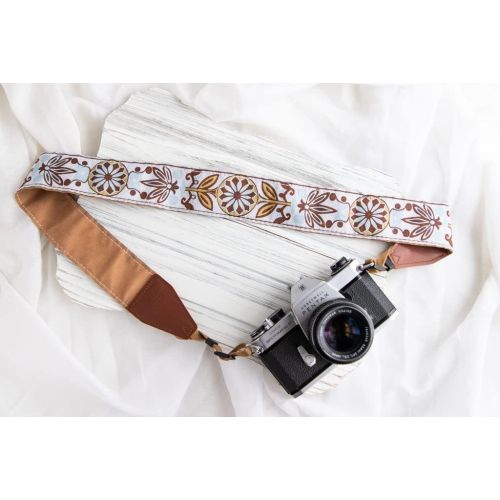  Art Tribute White Woven Vintage Camera Strap for All DSLR Camera. Embroidered Elegant Universal Neck & Shoulder Strap, Floral Pattern, Great Gift for Men & Women Photographers