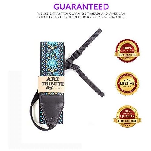  Art Tribute Blue Woven Vintage Camera Strap for All DSLR Camera. Embroidered Elegant Universal Neck & Shoulder Strap, Floral Pattern, Great Photographer Gift for Men & Women Photographers