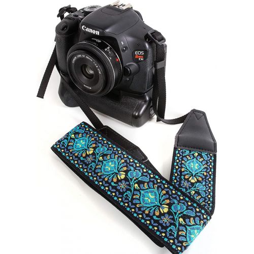  Art Tribute Blue Woven Vintage Camera Strap for All DSLR Camera. Embroidered Elegant Universal Neck & Shoulder Strap, Floral Pattern, Great Photographer Gift for Men & Women Photographers