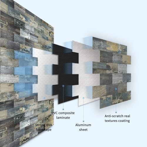  Art3d Peel and Stick Distressed Rustic Wood Panel 10pcs of 13.5x11.4inches, for Kitchen Backsplash, Bathroom Decoration, Fireplace and Stair Riser Decal, Made of PVC Composite Lami