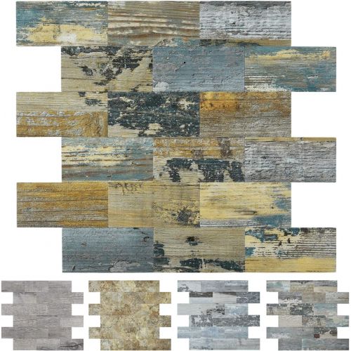  Art3d Peel and Stick Distressed Rustic Wood Panel 10pcs of 13.5x11.4inches, for Kitchen Backsplash, Bathroom Decoration, Fireplace and Stair Riser Decal, Made of PVC Composite Lami