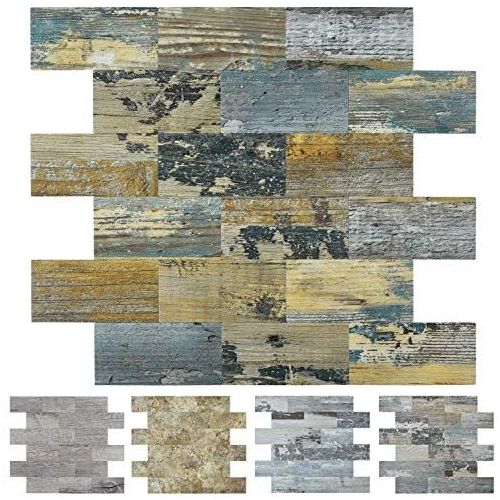  Art3d Peel and Stick Distressed Rustic Wood Panel 5 Pack of 13.5x11.4inches, for Kitchen Backsplash, Bathroom Decoration, Fireplace and Stair Riser Decal, Made of PVC Composite Lam