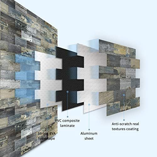  Art3d Peel and Stick Distressed Rustic Wood Panel 5 Pack of 13.5x11.4inches, for Kitchen Backsplash, Bathroom Decoration, Fireplace and Stair Riser Decal, Made of PVC Composite Lam