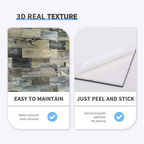  Art3d Peel and Stick Distressed Rustic Wood Panel 5 Pack of 13.5x11.4inches, for Kitchen Backsplash, Bathroom Decoration, Fireplace and Stair Riser Decal, Made of PVC Composite Lam