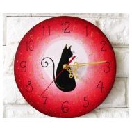 ArtClock Love Black Cat Wall Clock (Pink), Modern wall clock with numbers, wood clock, white home decor, kids gift, wedding gift