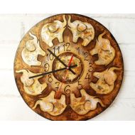 ArtClock Golden Indian Elephants, Modern wall clock with numbers, White wall clock, wood clock, white home decor, kids gift, wedding gift
