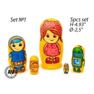 /ArtCraftAV Team umizoomi toys Nesting dolls Matryoshka Stacking dolls Babushka Baby gift set Baby gifts Handmade kids toy wooden doll 4.93 12,5cm 5in1