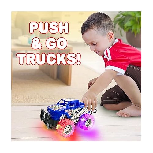  ArtCreativity Light Up Monster Trucks for Boys and Girls, 4-Pack Toy Truck Set, Monster Trucks for Boys 3 4 5 6 7 8 Years Old, Toddler Monster Truck Toys, Light Up Trucks