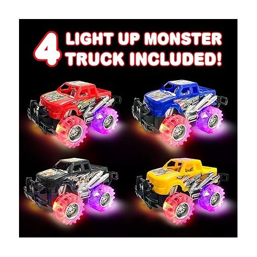  ArtCreativity Light Up Monster Trucks for Boys and Girls, 4-Pack Toy Truck Set, Monster Trucks for Boys 3 4 5 6 7 8 Years Old, Toddler Monster Truck Toys, Light Up Trucks