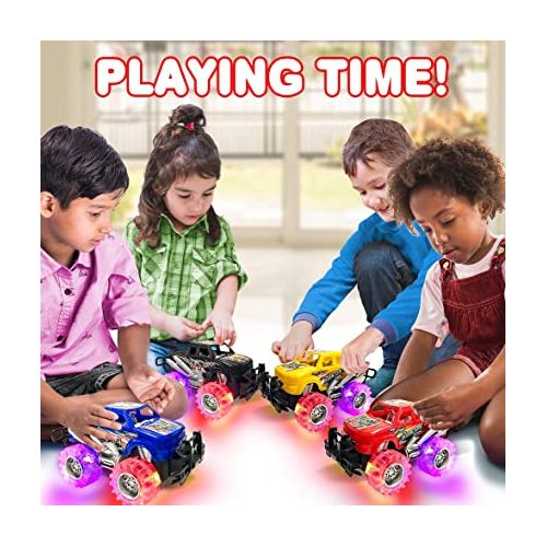  ArtCreativity Light Up Monster Trucks for Boys and Girls, 4-Pack Toy Truck Set, Monster Trucks for Boys 3 4 5 6 7 8 Years Old, Toddler Monster Truck Toys, Light Up Trucks