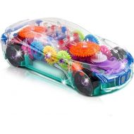 ArtCreativity Light Up Transparent Car Toy for Kids, Bump and Go Toy Car with Colorful Moving Gears, Music, LED Effects, Fun Sensory Toy for Toddlers Best Gift for Kids with Autism